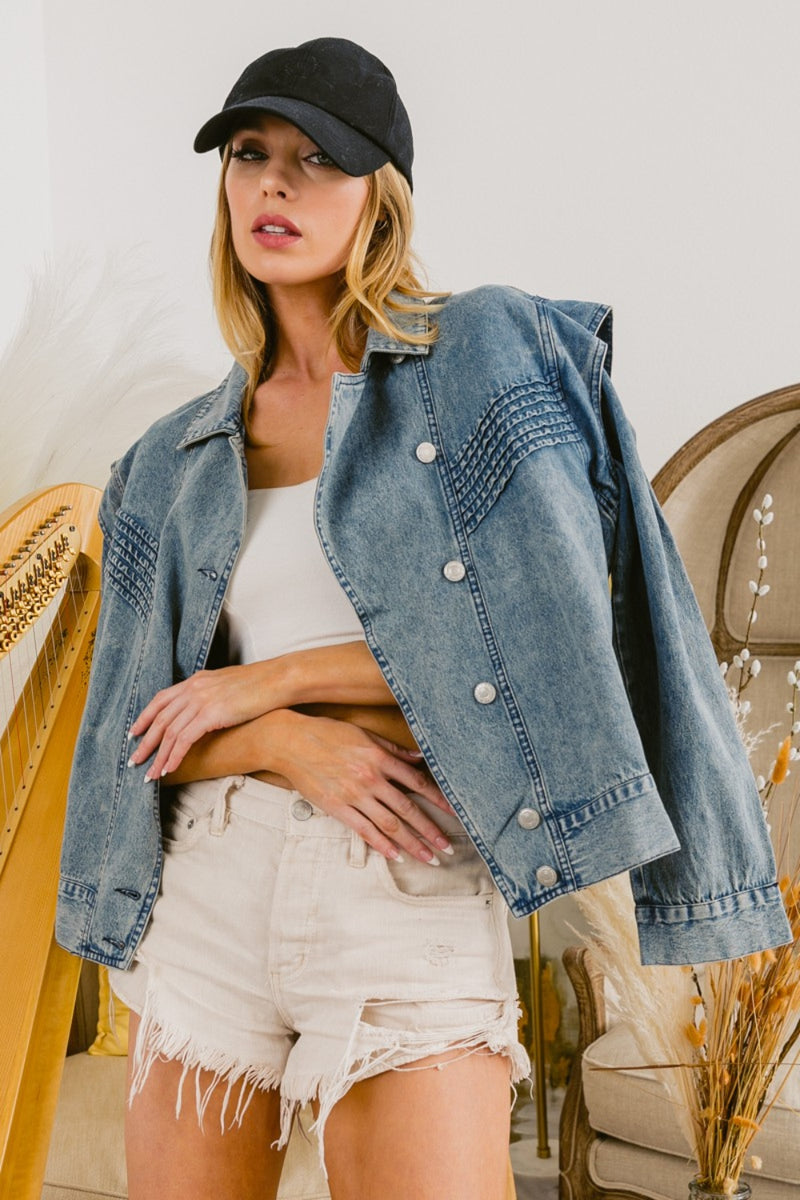 BiBi Button Up Long Sleeve Denim Jacket – Linda Clay Fashions