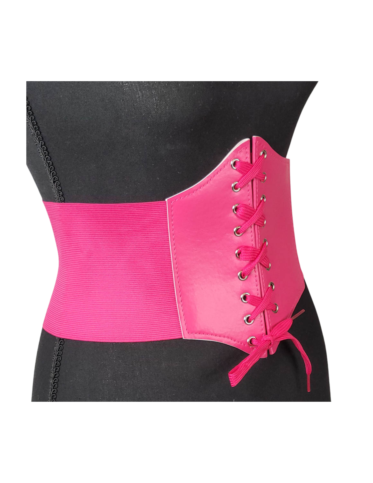 Pink Leather Lace Up Corset Belt | Linda Clay