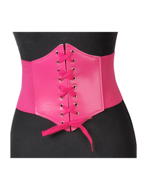 Pink Leather Lace Up Corset Belt | Linda Clay