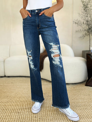 Judy Blue Full Size Mid Rise Distressed Raw Hem Jeans (PLUS SIZES)