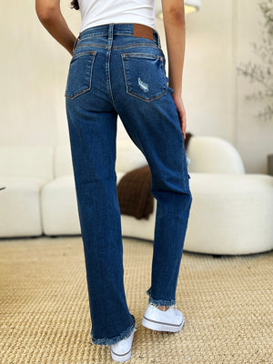 Judy Blue Full Size Mid Rise Distressed Raw Hem Jeans (PLUS SIZES)