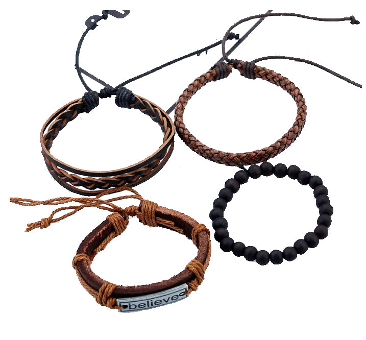 Positive Affirmation "Believe" Stacked Leather Woven Bracelets