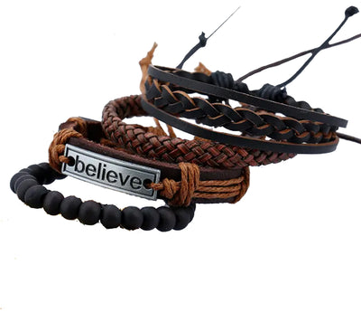 Positive Affirmation "Believe" Stacked 4 Pc Adjustable Bracelet Set