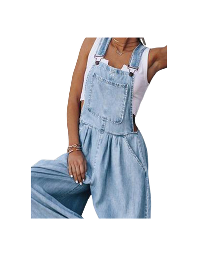 Stylish Wide Leg Light Blue Denim Overalls (M-2XL)