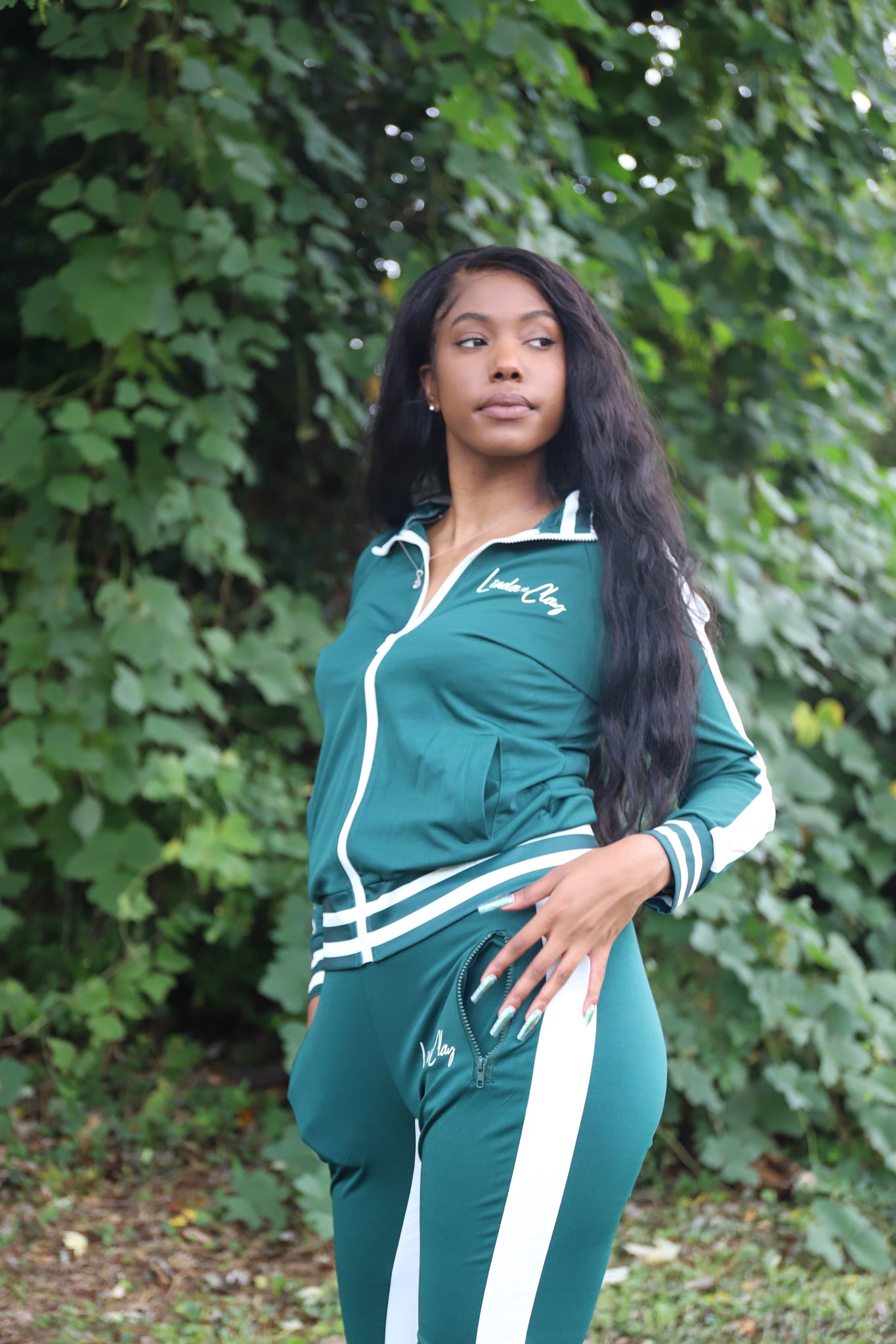 2 Piece Women's Tracksuit with Cold Shoulder Design and Pockets.