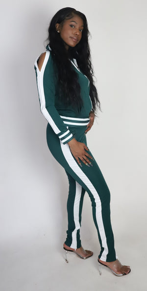 2 Piece Women's Tracksuit with Cold Shoulder Design and Pockets.