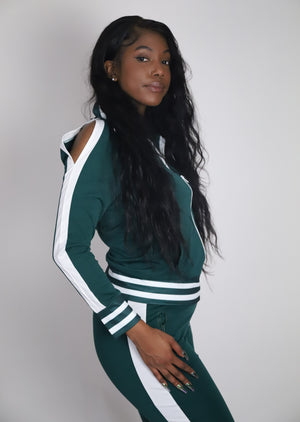 2 Piece Women's Tracksuit with Cold Shoulder Design and Pockets.