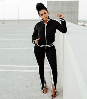 2 Piece Women's Tracksuit with Cold Shoulder Design and Pockets.