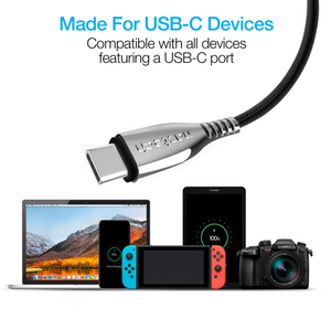 TITANIUM Fast Charge USB to USB-C Braided Cable | 6ft | Black with FREE USB C 3.1 Type C Female to USB 3.0 Type A Male Port Converter Adapter