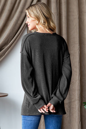 Heimish Ribbed Exposed Seam Long Sleeve T-Shirt Vibes