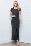 Solid Short Sleeve Maxi Dress with Side Slit