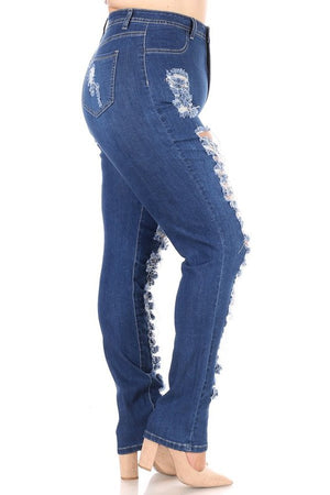 PLUS SIZE CURVY WOMEN'S HIGH WAIST DISTRESSED STRETCH JEANS