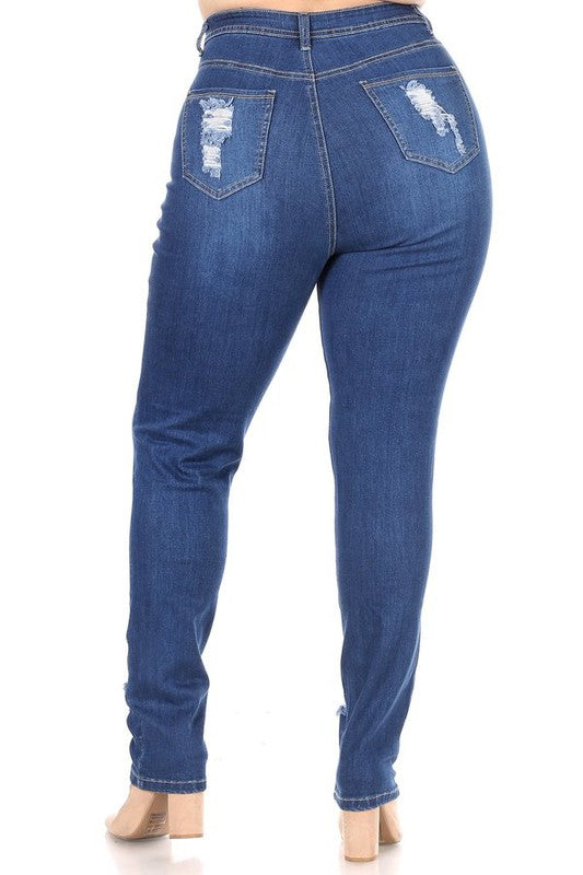 PLUS SIZE CURVY WOMEN'S HIGH WAIST DISTRESSED STRETCH JEANS