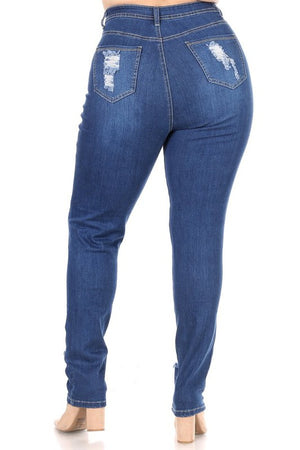 PLUS SIZE CURVY WOMEN'S HIGH WAIST DISTRESSED STRETCH JEANS