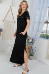 SOLID RHINESTONE DETAIL MAXI DRESS