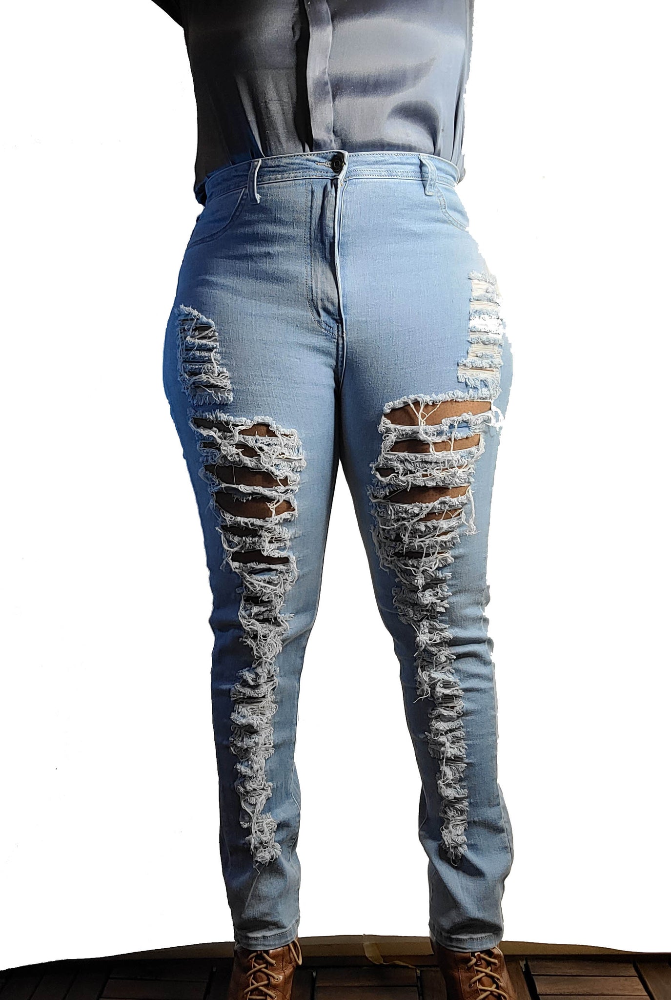 PLUS SIZE CURVY WOMEN'S HIGH WAIST DISTRESSED STRETCH JEANS