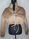 Hot! Mesh Crop Puffer Jacket with Drawstring- Four Colors Available
