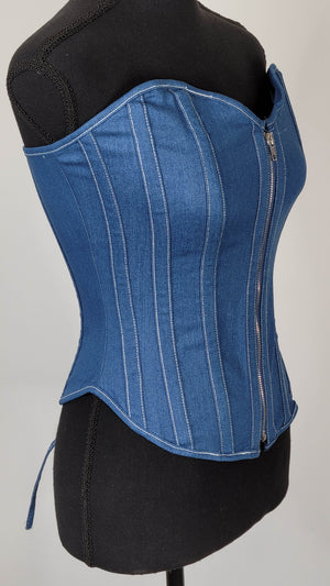 Sexy Blue Denim Corset With Zipper