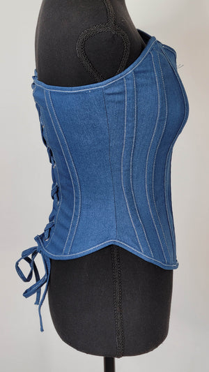 Sexy Blue Denim Corset With Zipper