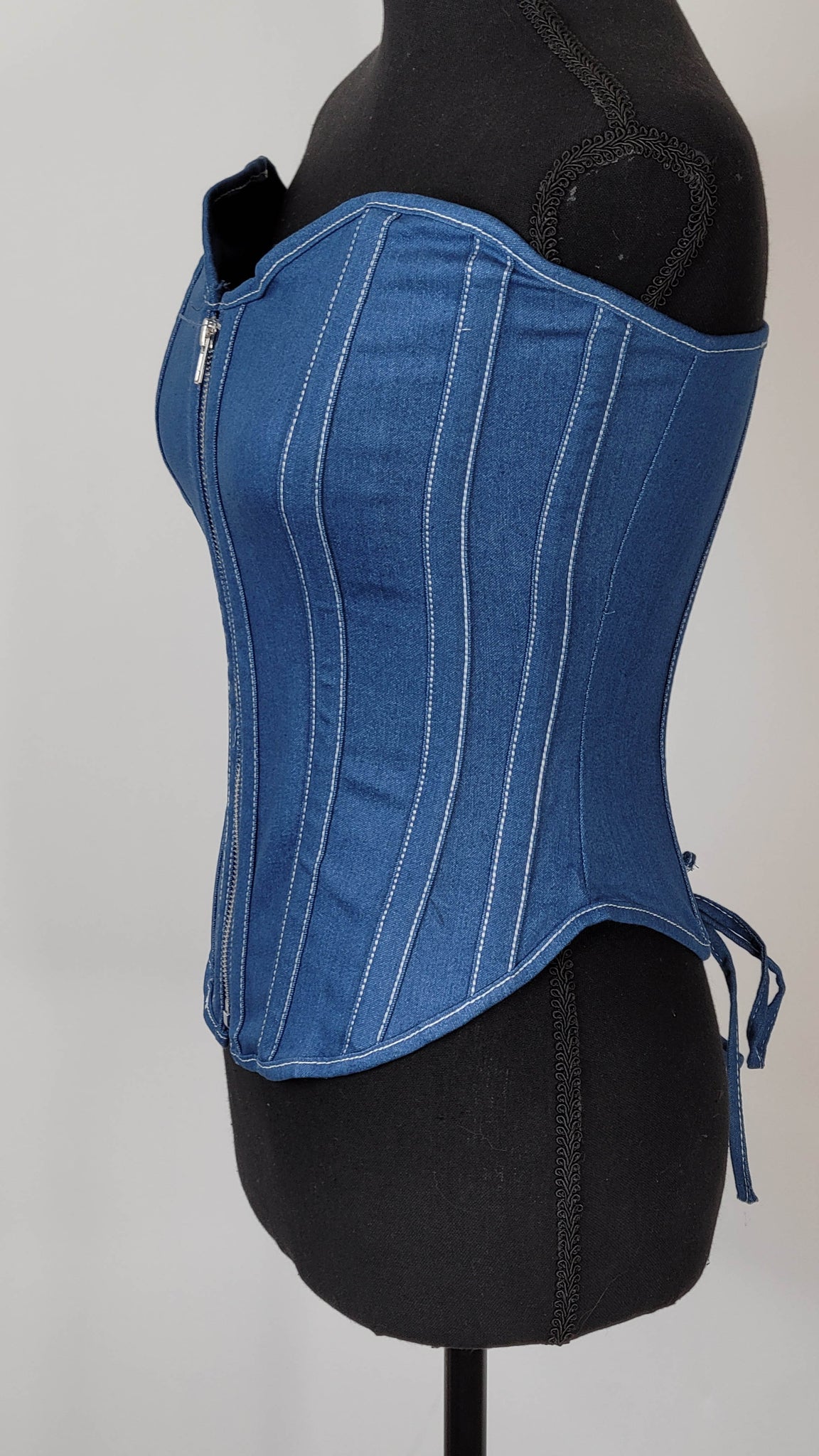 Sexy Blue Denim Corset With Zipper