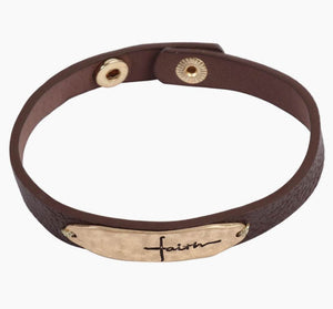 "FAITH" BLING LEATHER STRAP BRACELET