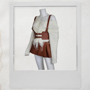 Leather Vintage Style Suspender Belt,  Women's Peplum Corset Skirt belt and Distressed Knit Sweater Bundles