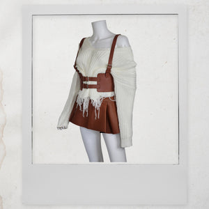 Leather Vintage Style Suspender Belt,  Women's Peplum Corset Skirt belt and Distressed Knit Sweater Bundles