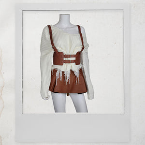 Leather Vintage Style Suspender Belt,  Women's Peplum Corset Skirt belt and Distressed Knit Sweater Bundles