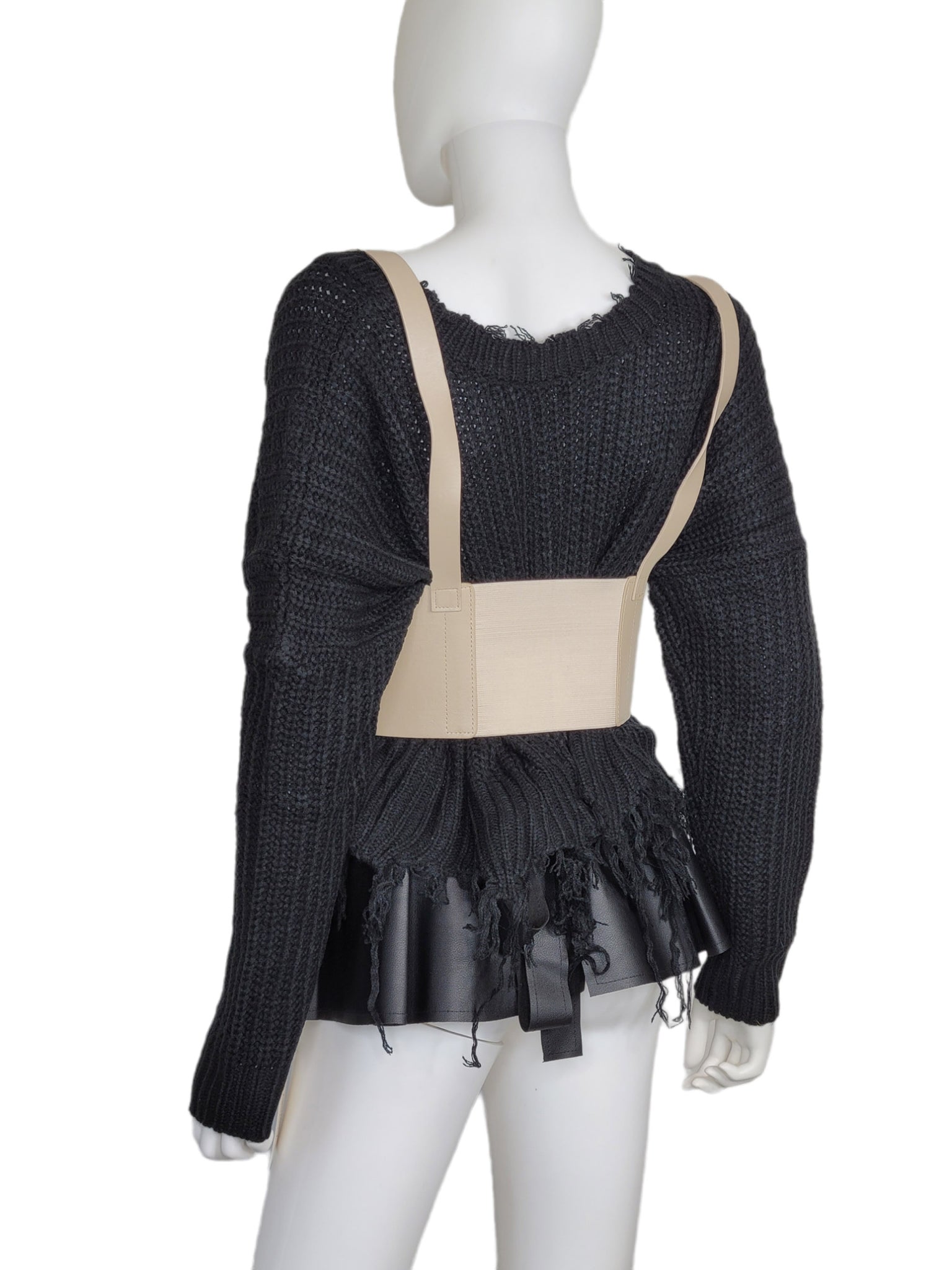 Leather Vintage Style Suspender Belt,  Women's Peplum Corset Skirt belt and Distressed Knit Sweater Bundles