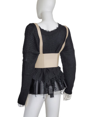 Leather Vintage Style Suspender Belt,  Women's Peplum Corset Skirt belt and Distressed Knit Sweater Bundles