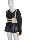 Leather Vintage Style Suspender Belt,  Women's Peplum Corset Skirt belt and Distressed Knit Sweater Bundles