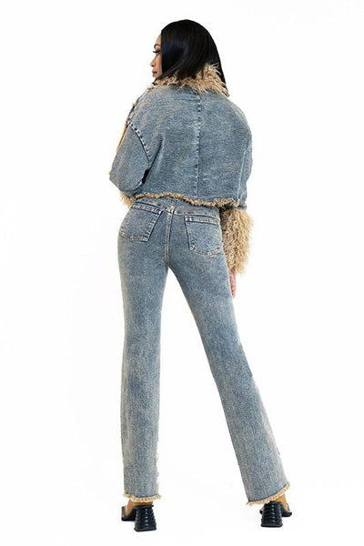 High Rise Straight Jeans with Crisscross Lace Up