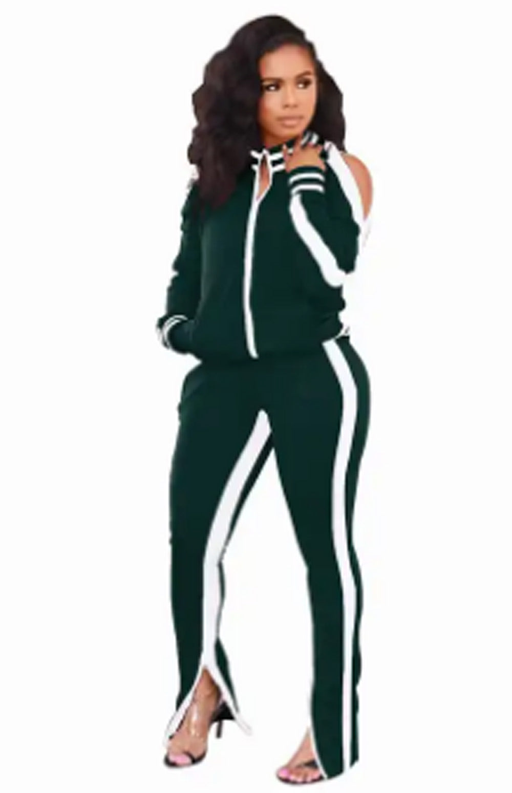 2 Piece Women's Tracksuit with Cold Shoulder Design and Pockets.