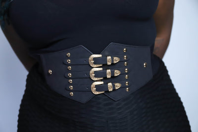 Women's High Waisted Three Buckles Corset Belt