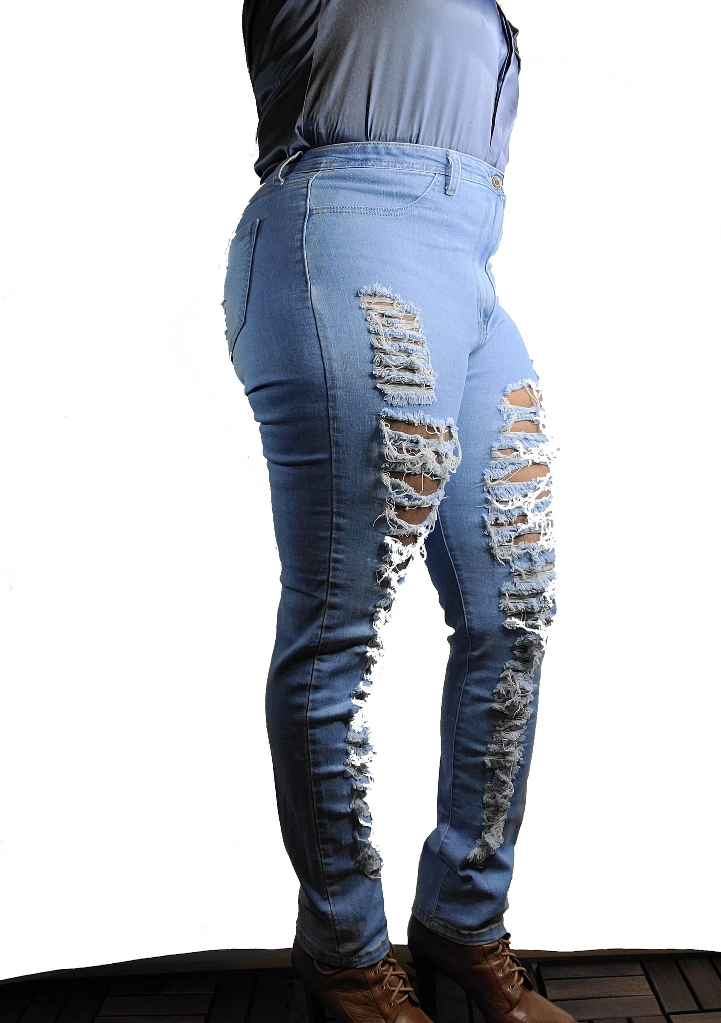 PLUS SIZE CURVY WOMEN'S HIGH WAIST DISTRESSED STRETCH JEANS