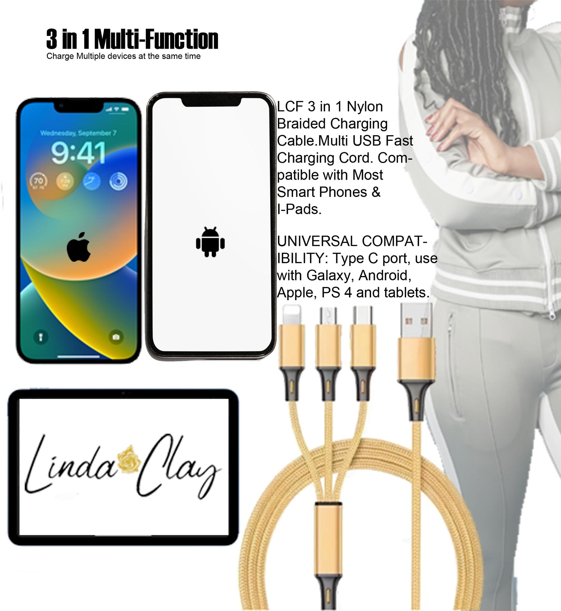 UNIVERSAL 3 in 1 FAST PHONE CHARGING CORD ADAPTER