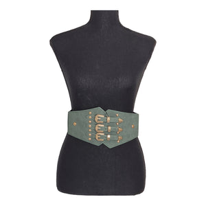 Women's Green High Waisted Three Buckles Corset Belt