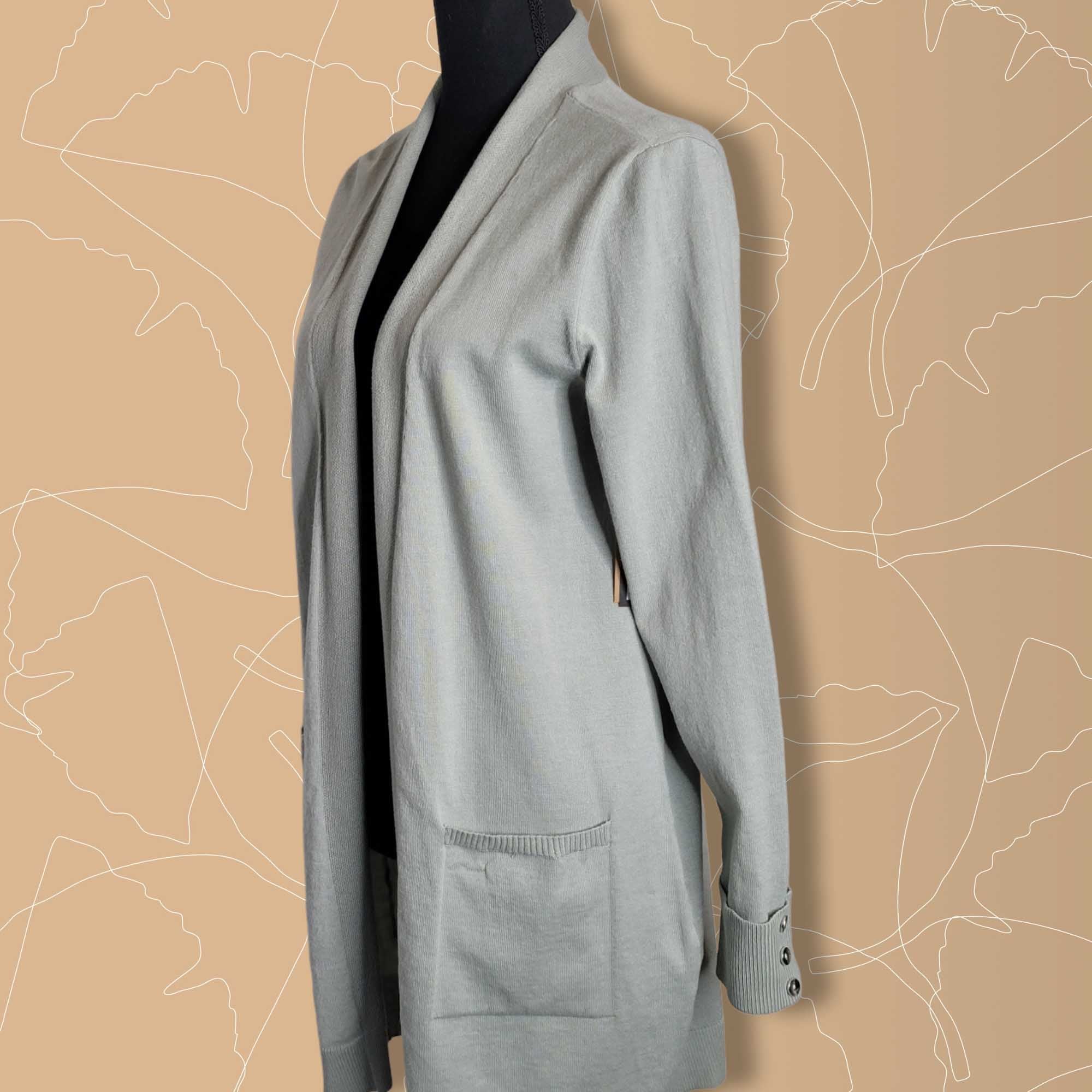 Womens Organic Sage Verve Ami Long Sleeve Pocket Roll Cuff Open Cardigan