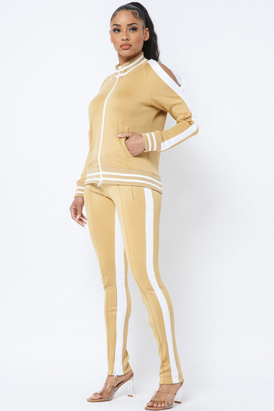 Stripe Pants Track Suit with Double Side Zipper