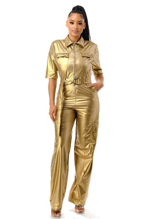 PLUS SIZE Trendy Faux Leather Jumpsuit