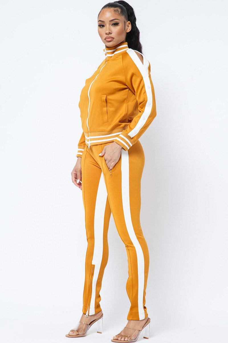 Stripe Pants Track Suit with Double Side Zipper