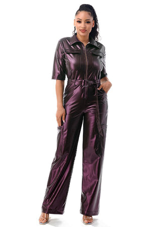 PLUS SIZE Trendy Faux Leather Jumpsuit