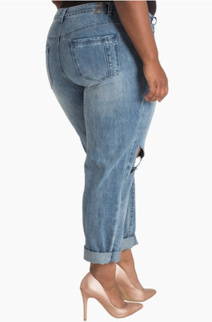 Thick- N- Curvy Fit Plus Size Women's O-Ring Boyfriend Jeans