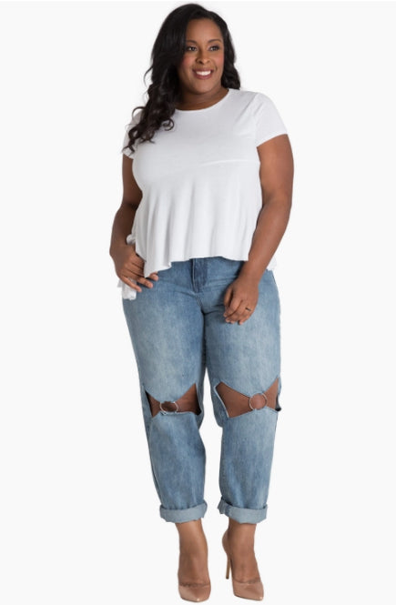 Thick- N- Curvy Fit Plus Size Women's O-Ring Boyfriend Jeans