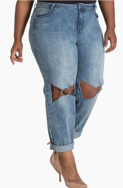Thick- N- Curvy Fit Plus Size Women's O-Ring Boyfriend Jeans