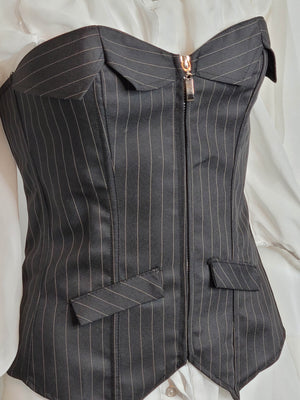 Retro Sexy Black Pinstripe Corset Strapless Sweetheart Neckline Suit for Women