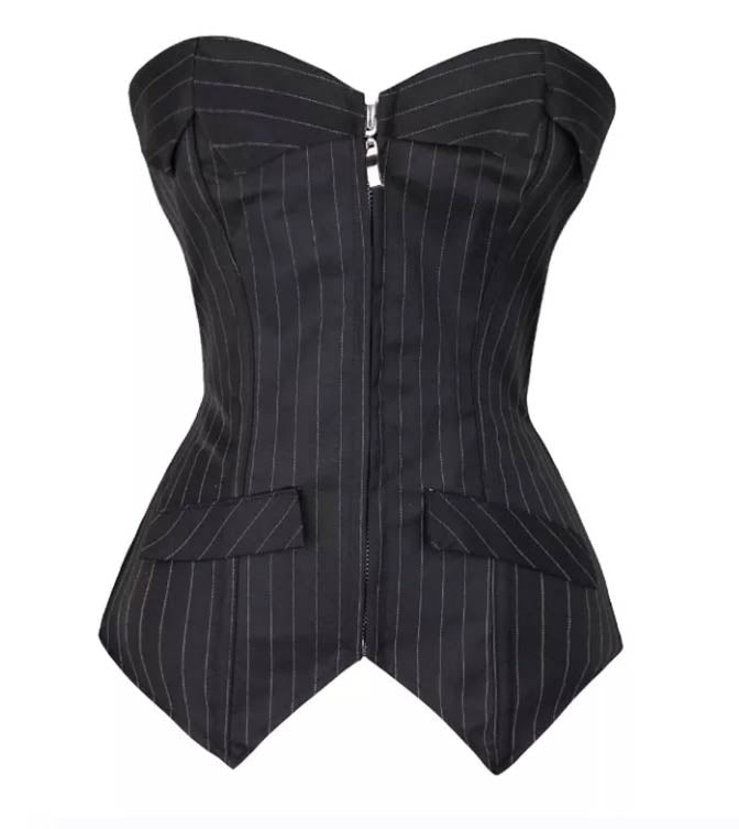 Retro Sexy Black Pinstripe Corset Strapless Sweetheart Neckline Suit for Women