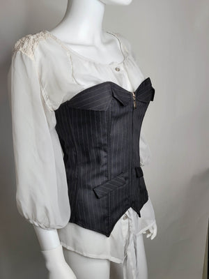Retro Sexy Black Pinstripe Corset Strapless Sweetheart Neckline Suit f Linda Clay Fashions & Accessories Retro Sexy Black Pinstripe Corset Strapless Sweetheart Neckline Suit f Linda Clay Fashions & Accessories