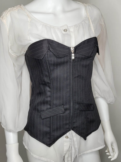 Retro Sexy Black Pinstripe Corset Strapless Sweetheart Neckline Suit for Women
