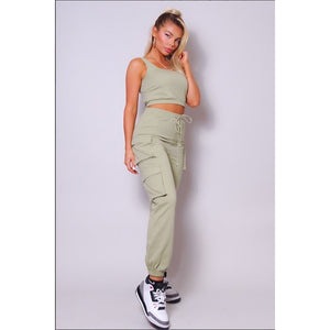 Elastic Bottom Crop Tank Top & Cargo Joggers Set